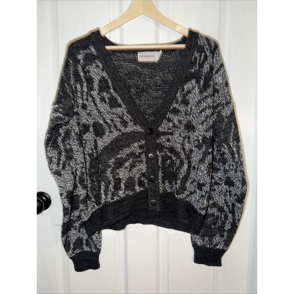 VTG‎ Mcgregor Men's Cardigan Sweater Print Grandpa Sz M Acrylic 80's Chunky Knit
